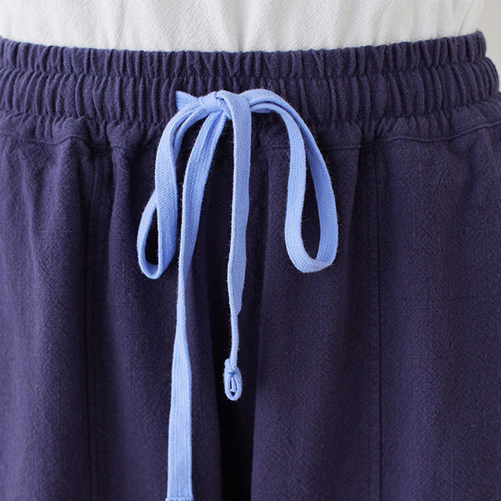 Buddha Stones Lässige, schlichte, lockere Damenhose aus Baumwollleinen mit Taschen
