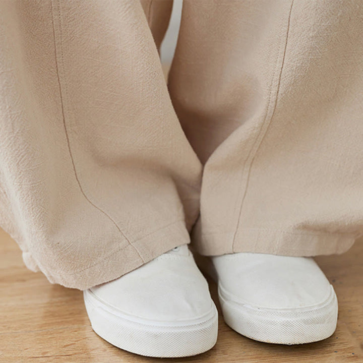 Buddha Stones Lässige, schlichte, lockere Damenhose aus Baumwollleinen mit Taschen - image 17