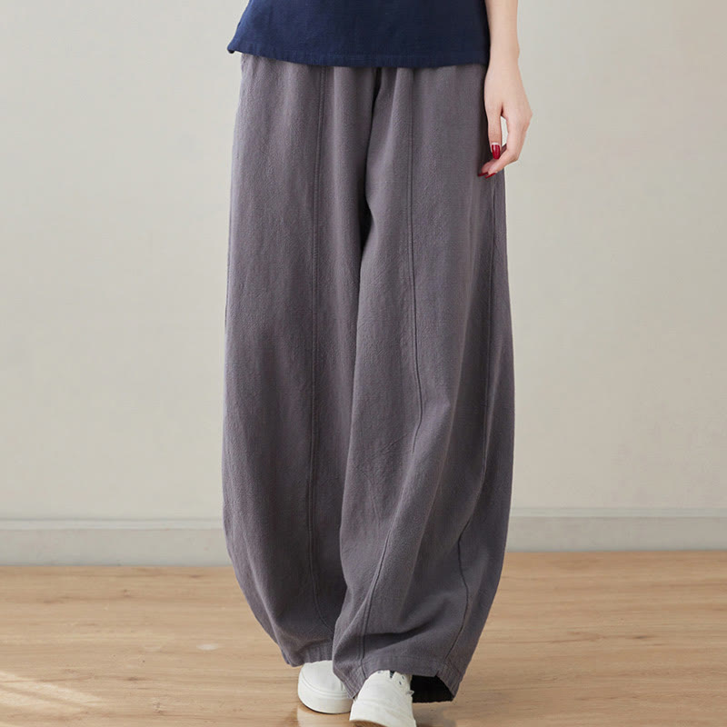 Buddha Stones Lässige, schlichte, lockere Damenhose aus Baumwollleinen mit Taschen