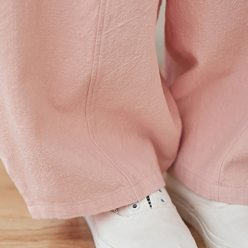 Buddha Stones Lässige, schlichte, lockere Damenhose aus Baumwollleinen mit Taschen - image 7