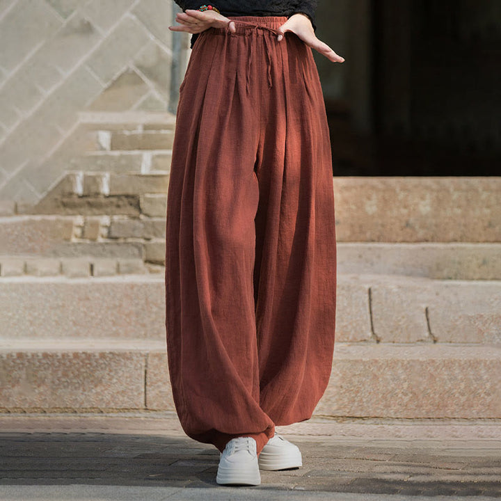 Buddha Stones Lässige, schlichte, lockere Hose aus Ramie-Baumwolle mit Taschen für Damen - image 2