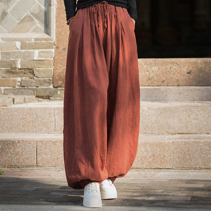 Buddha Stones Lässige, schlichte, lockere Hose aus Ramie-Baumwolle mit Taschen für Damen - image 6