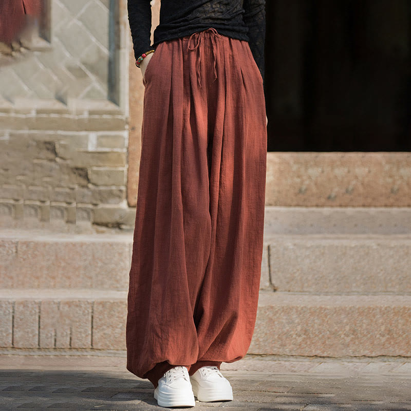 Buddha Stones Lässige, schlichte, lockere Hose aus Ramie-Baumwolle mit Taschen für Damen - image 3