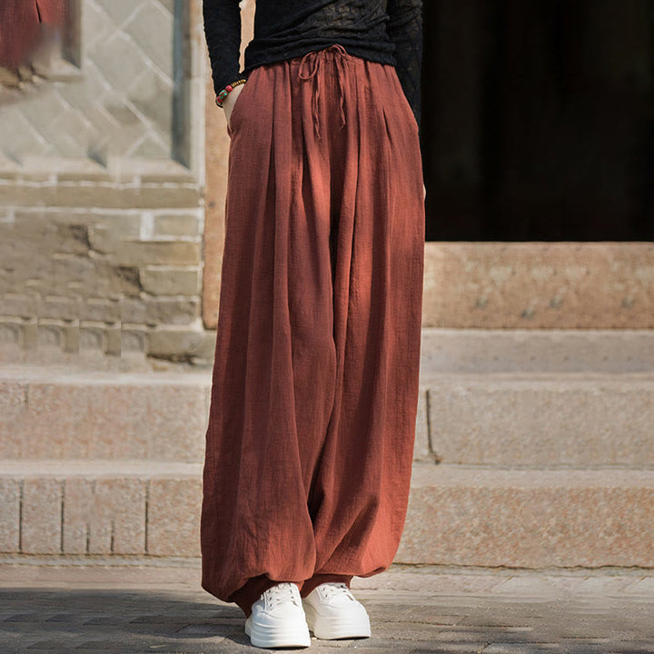 Buddha Stones Lässige, schlichte, lockere Hose aus Ramie-Baumwolle mit Taschen für Damen - image 3