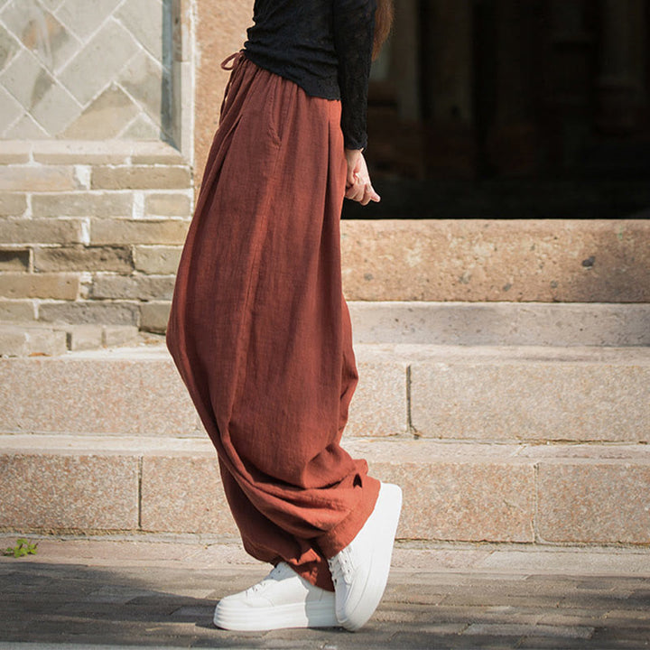Buddha Stones Lässige, schlichte, lockere Hose aus Ramie-Baumwolle mit Taschen für Damen - image 4