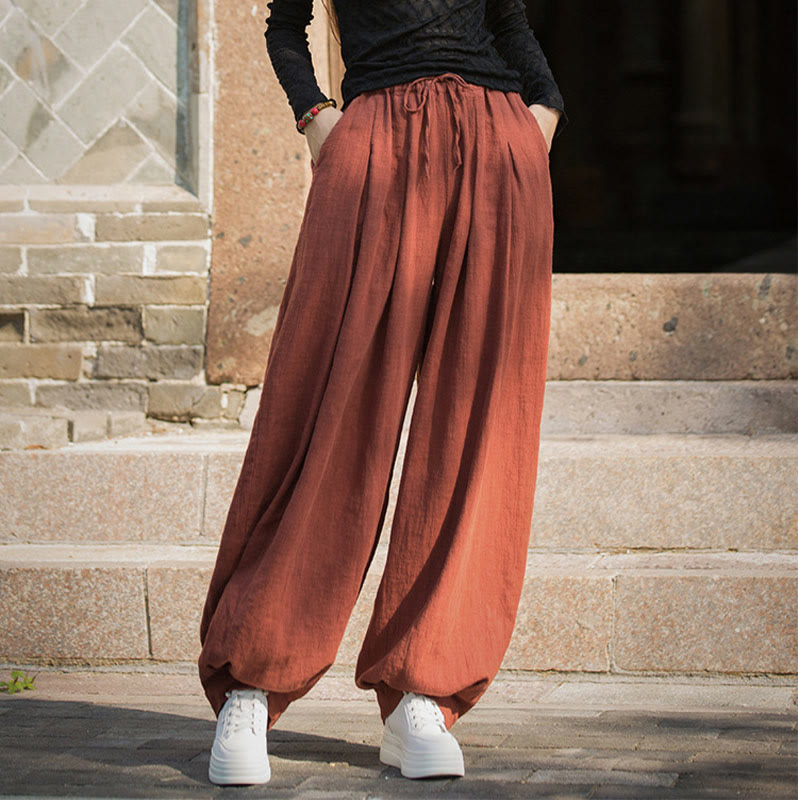 Buddha Stones Lässige, schlichte, lockere Hose aus Ramie-Baumwolle mit Taschen für Damen - image 5