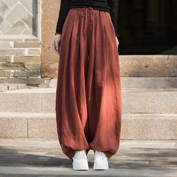 Buddha Stones Lässige, schlichte, lockere Hose aus Ramie-Baumwolle mit Taschen für Damen - image 1