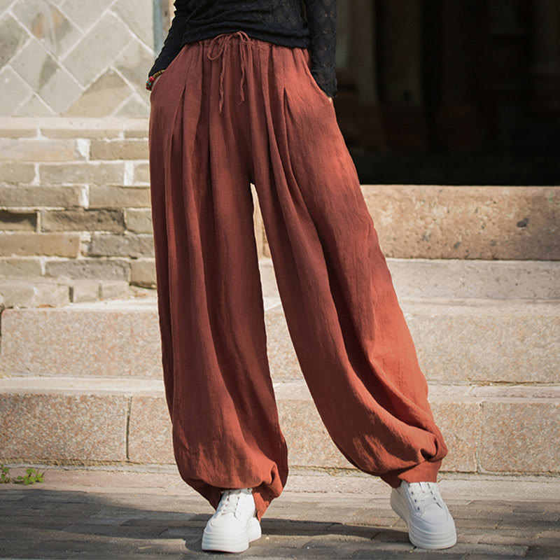 Buddha Stones Lässige, schlichte, lockere Hose aus Ramie-Baumwolle mit Taschen für Damen - image 7