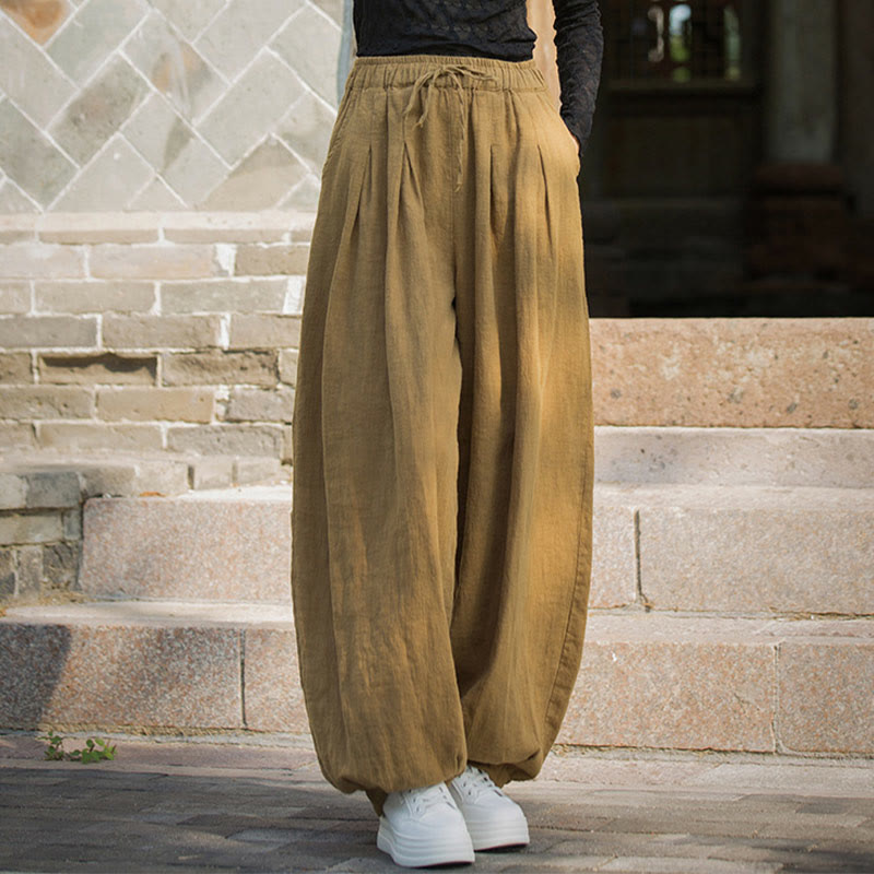 Buddha Stones Lässige, schlichte, lockere Hose aus Ramie-Baumwolle mit Taschen für Damen - image 14
