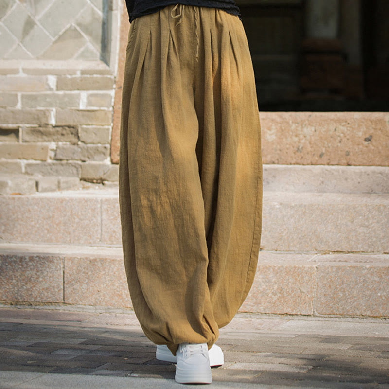 Buddha Stones Lässige, schlichte, lockere Hose aus Ramie-Baumwolle mit Taschen für Damen - image 17