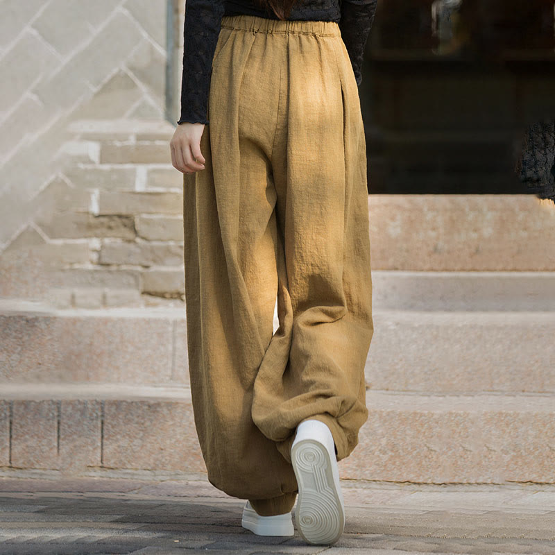 Buddha Stones Lässige, schlichte, lockere Hose aus Ramie-Baumwolle mit Taschen für Damen - image 12