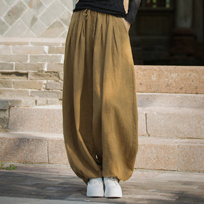 Buddha Stones Lässige, schlichte, lockere Hose aus Ramie-Baumwolle mit Taschen für Damen - image 10
