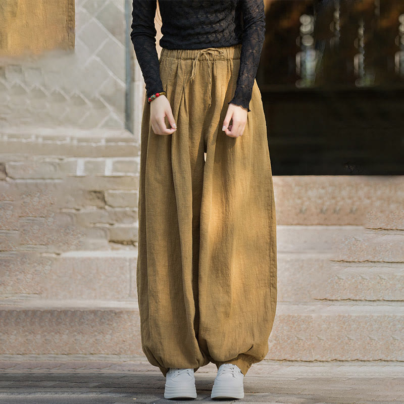 Buddha Stones Lässige, schlichte, lockere Hose aus Ramie-Baumwolle mit Taschen für Damen - image 16