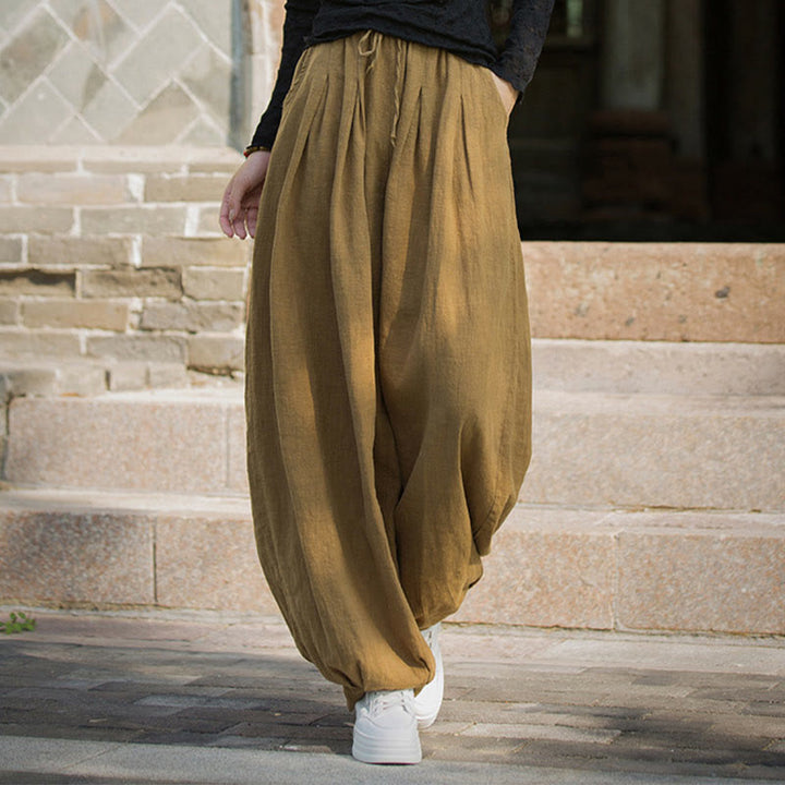 Buddha Stones Lässige, schlichte, lockere Hose aus Ramie-Baumwolle mit Taschen für Damen - image 13