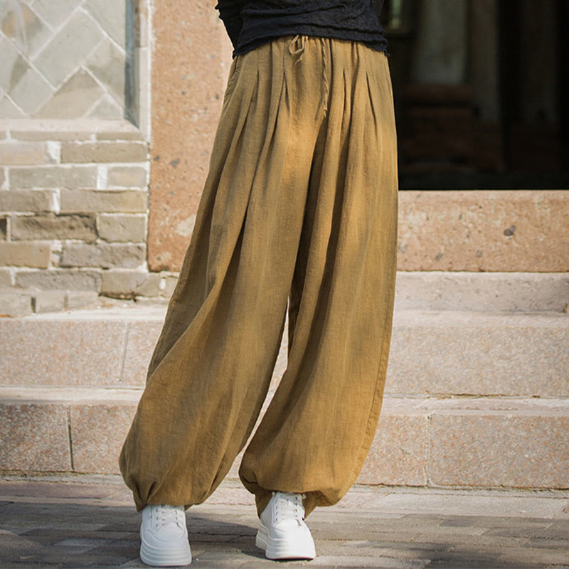 Buddha Stones Lässige, schlichte, lockere Hose aus Ramie-Baumwolle mit Taschen für Damen - image 15