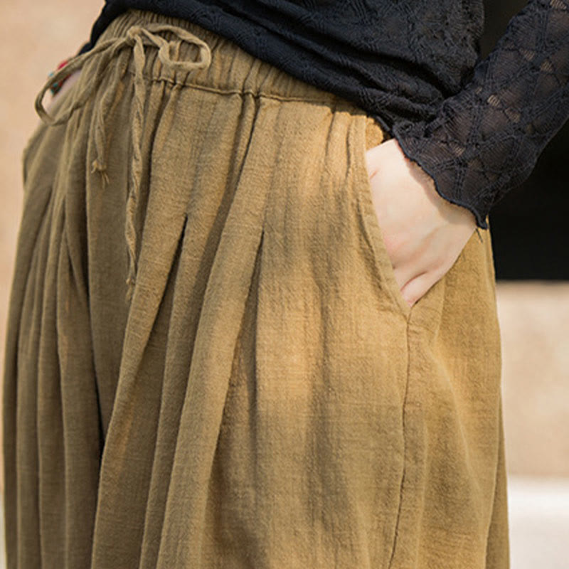 Buddha Stones Lässige, schlichte, lockere Hose aus Ramie-Baumwolle mit Taschen für Damen - image 18