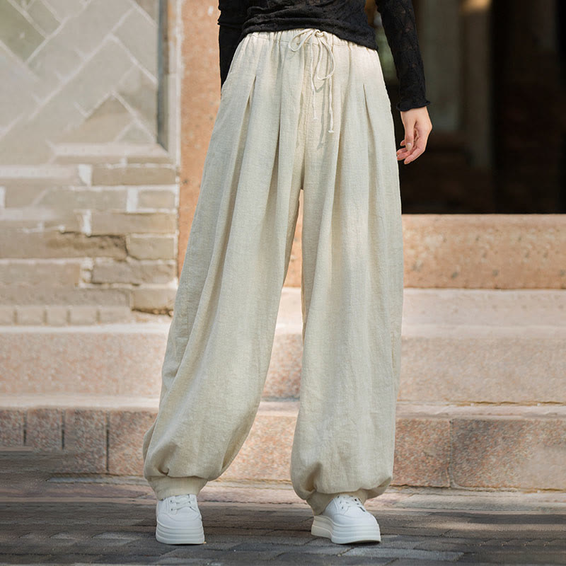 Buddha Stones Lässige, schlichte, lockere Hose aus Ramie-Baumwolle mit Taschen für Damen - image 28