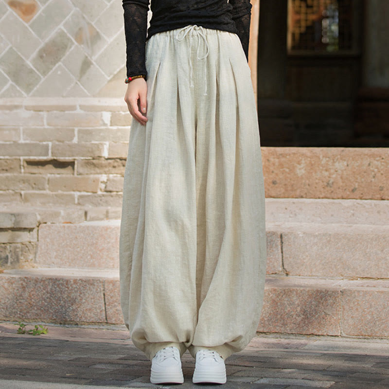 Buddha Stones Lässige, schlichte, lockere Hose aus Ramie-Baumwolle mit Taschen für Damen - image 21