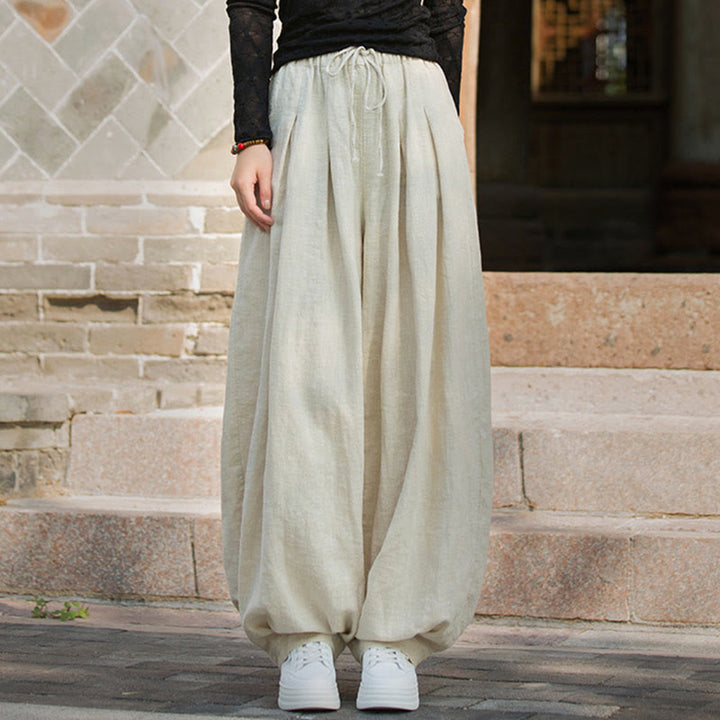 Buddha Stones Lässige, schlichte, lockere Hose aus Ramie-Baumwolle mit Taschen für Damen - image 21