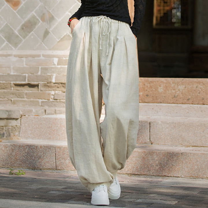Buddha Stones Lässige, schlichte, lockere Hose aus Ramie-Baumwolle mit Taschen für Damen - image 26