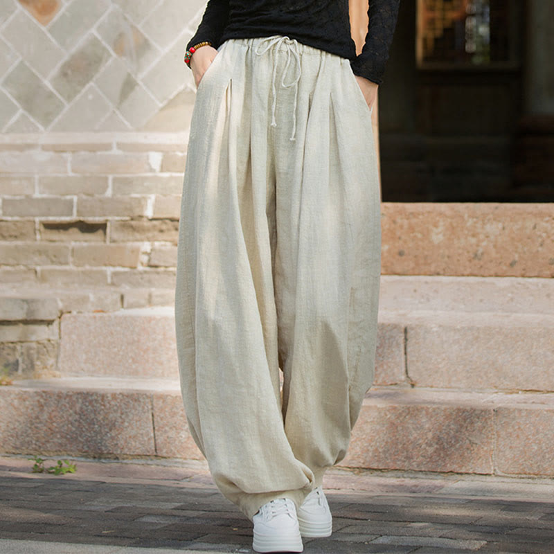 Buddha Stones Lässige, schlichte, lockere Hose aus Ramie-Baumwolle mit Taschen für Damen - image 27