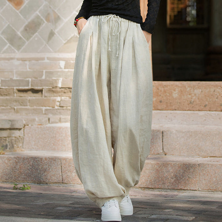 Buddha Stones Lässige, schlichte, lockere Hose aus Ramie-Baumwolle mit Taschen für Damen - image 27