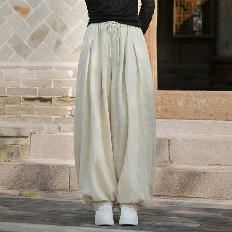 Buddha Stones Lässige, schlichte, lockere Hose aus Ramie-Baumwolle mit Taschen für Damen - image 24