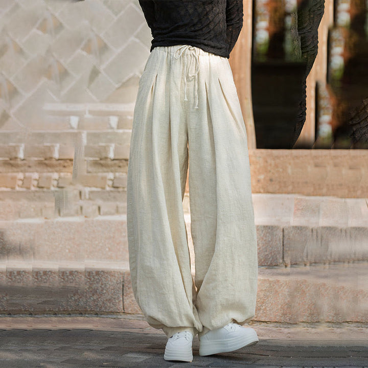 Buddha Stones Lässige, schlichte, lockere Hose aus Ramie-Baumwolle mit Taschen für Damen - image 23