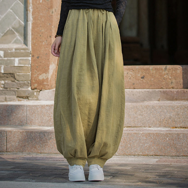 Buddha Stones Lässige, schlichte, lockere Hose aus Ramie-Baumwolle mit Taschen für Damen - image 30