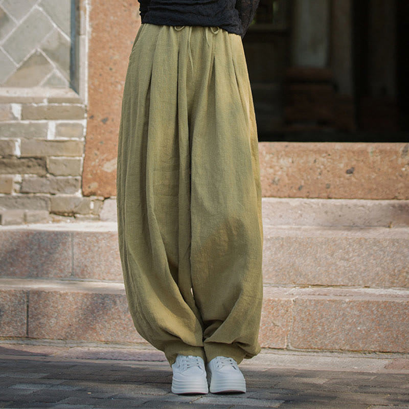 Buddha Stones Lässige, schlichte, lockere Hose aus Ramie-Baumwolle mit Taschen für Damen - image 32