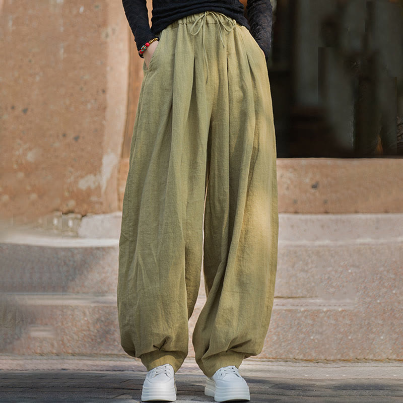 Buddha Stones Lässige, schlichte, lockere Hose aus Ramie-Baumwolle mit Taschen für Damen - image 34