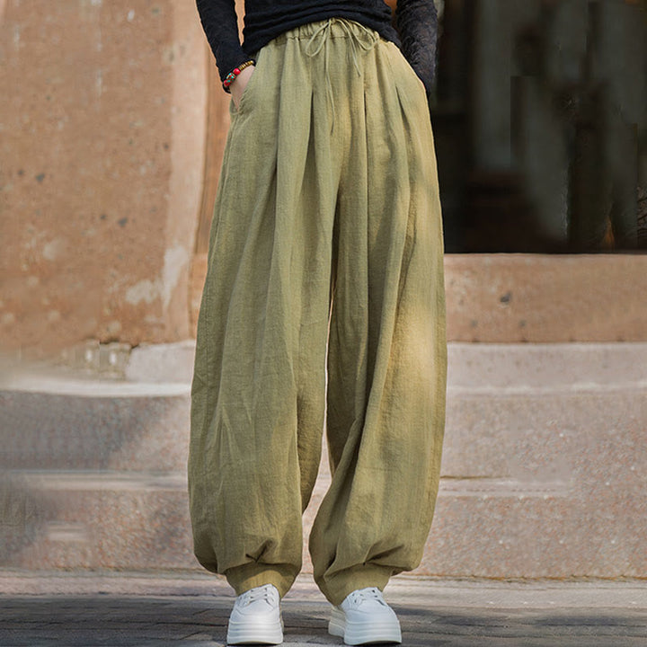 Buddha Stones Lässige, schlichte, lockere Hose aus Ramie-Baumwolle mit Taschen für Damen - image 34