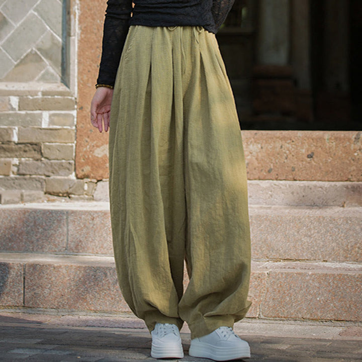 Buddha Stones Lässige, schlichte, lockere Hose aus Ramie-Baumwolle mit Taschen für Damen - image 35