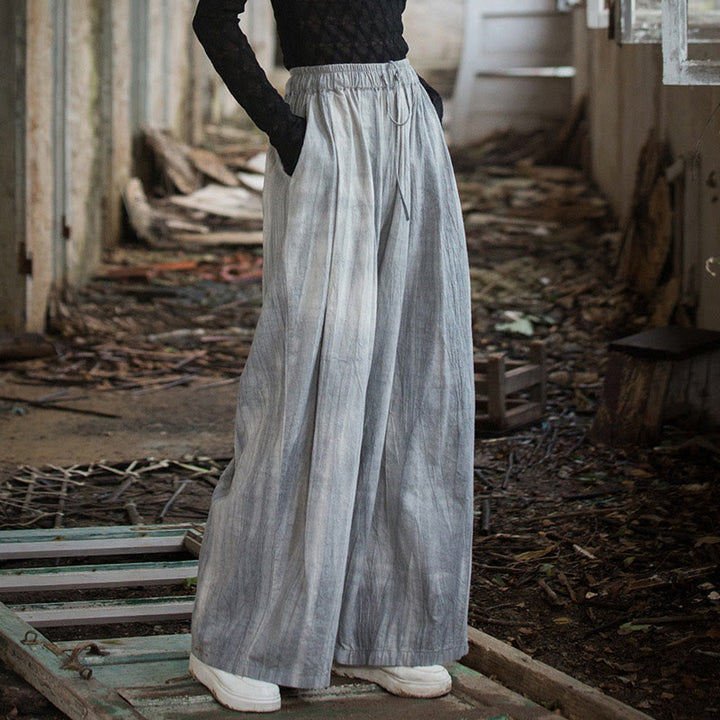 Buddha Stones Lässige, schlichte, lockere, handgemachte Batikhose aus Ramie-Baumwolle für Damen mit weitem Bein und Taschen - image 6