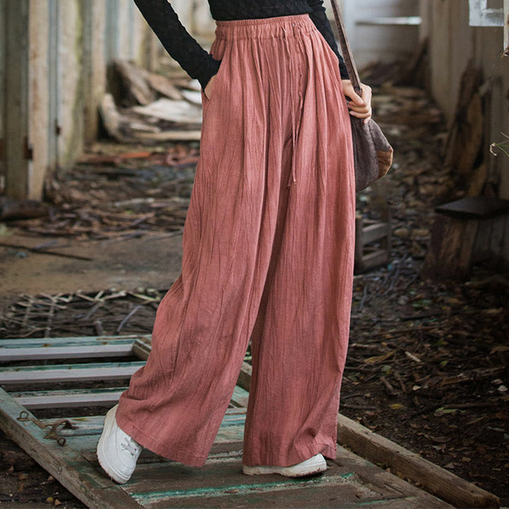 Buddha Stones Lässige, schlichte, lockere, handgemachte Batikhose aus Ramie-Baumwolle für Damen mit weitem Bein und Taschen - image 12