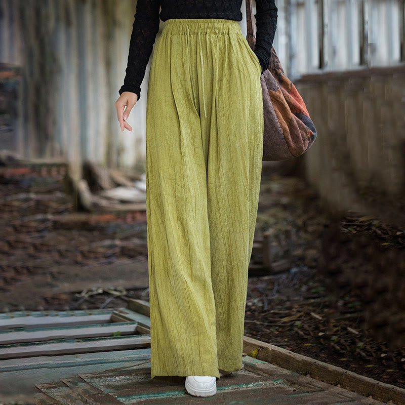 Buddha Stones Lässige, schlichte, lockere, handgemachte Batikhose aus Ramie-Baumwolle für Damen mit weitem Bein und Taschen - image 19