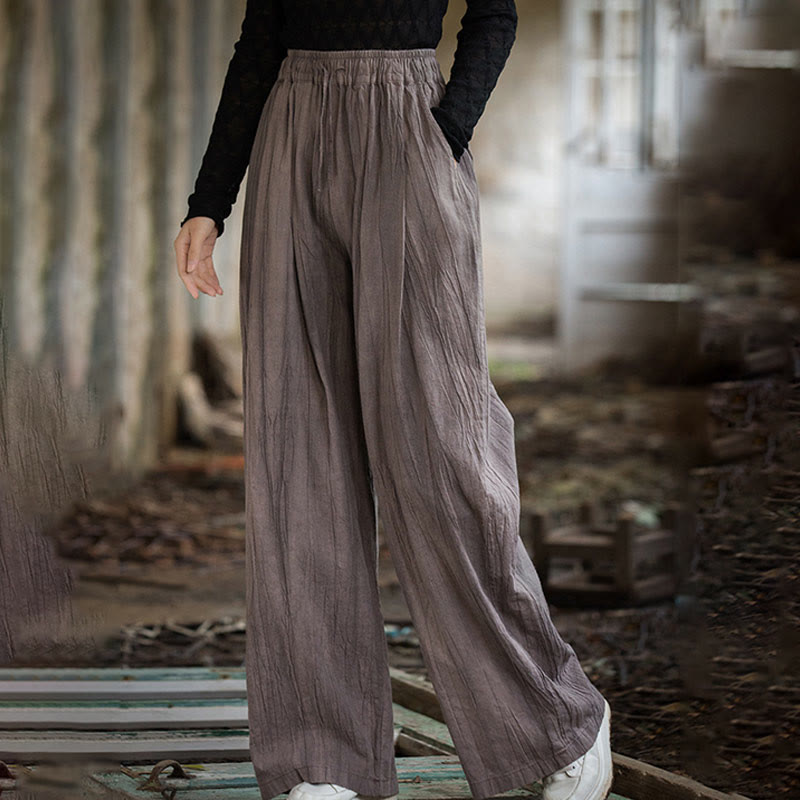 Buddha Stones Lässige, schlichte, lockere, handgemachte Batikhose aus Ramie-Baumwolle für Damen mit weitem Bein und Taschen - image 25