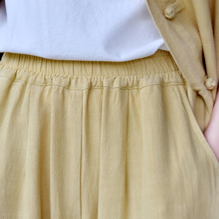 Buddha Stones Lässige, schlichte, lockere Leinenhose für Damen mit Taschen - image 24