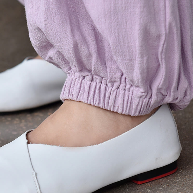 Buddha Stones Lässige, schlichte, lockere Leinenhose für Damen mit Taschen - image 28