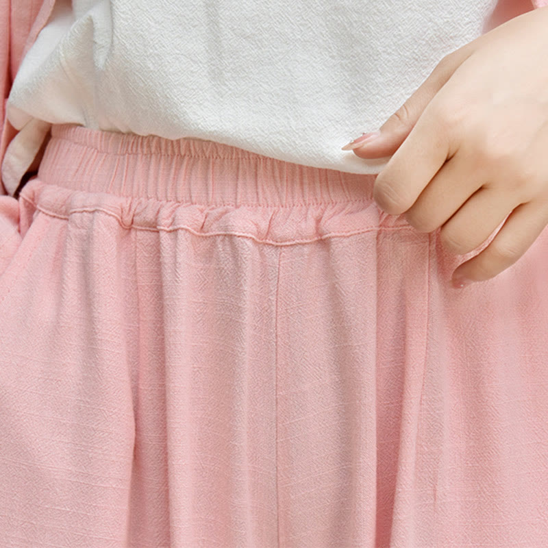 Buddha Stones Lässige, schlichte, lockere Leinenhose für Damen mit Taschen - image 32