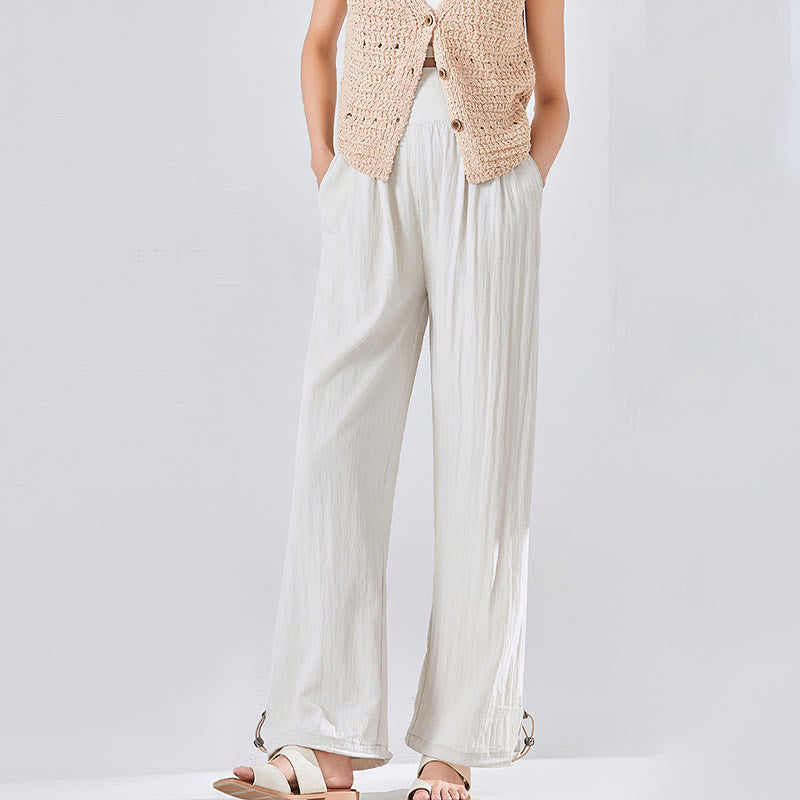 Buddha Stones Lässige, schlichte, lockere, hochelastische Bauchstütze, Damenhose aus Viskose mit weitem Bein und Taschen - Muschel - US 8-10, UK/AU 12-14, EU 40-42 (XL) - image 0