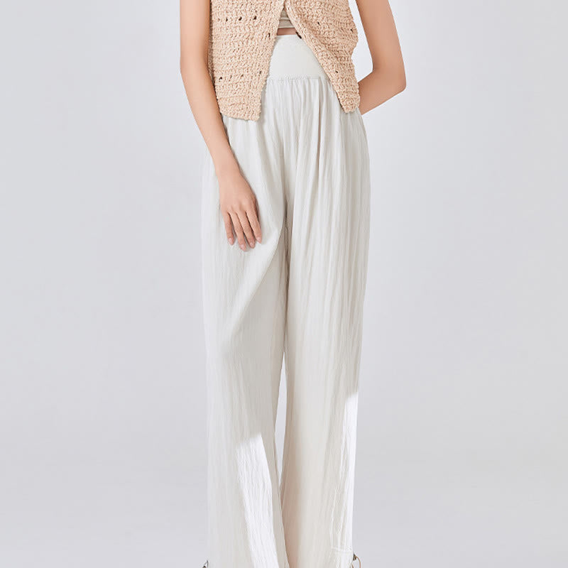 Buddha Stones Lässige, schlichte, lockere, hochelastische Bauchstütze, Damenhose aus Viskose mit weitem Bein und Taschen - image 1