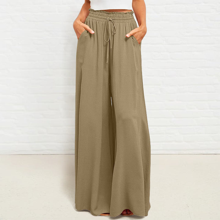 Buddha Stones Lässige, hochelastische Taille, schlichte, lockere Damenhose aus Polyester mit weitem Bein und Taschen