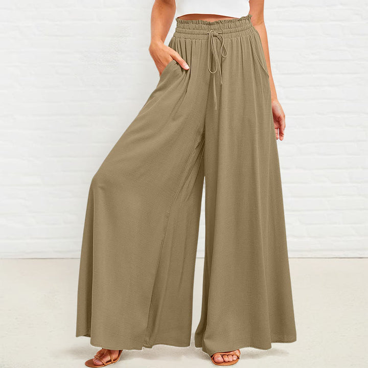 Buddha Stones Lässige, hochelastische Taille, schlichte, lockere Damenhose aus Polyester mit weitem Bein und Taschen