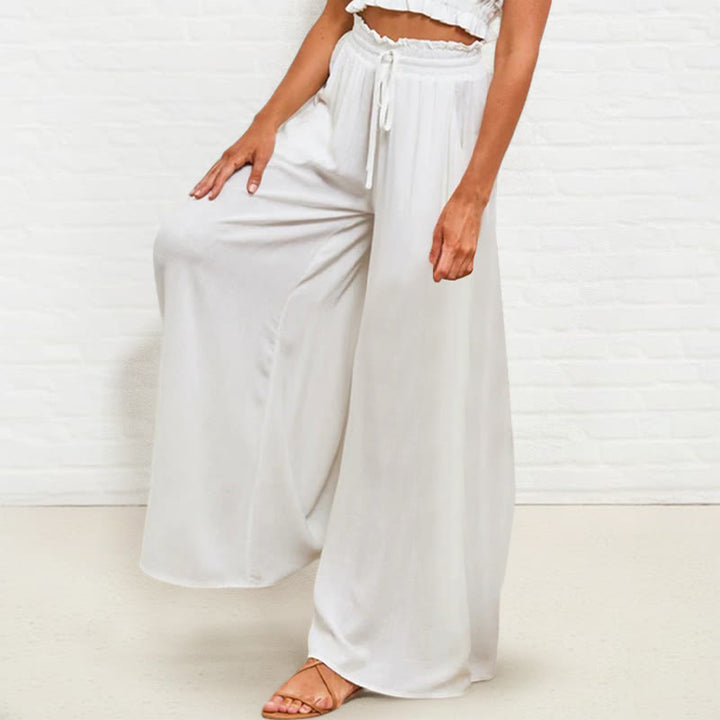 Buddha Stones Lässige, hochelastische Taille, schlichte, lockere Damenhose aus Polyester mit weitem Bein und Taschen