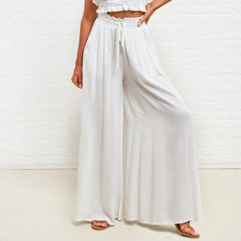 Buddha Stones Lässige, hochelastische Taille, schlichte, lockere Damenhose aus Polyester mit weitem Bein und Taschen