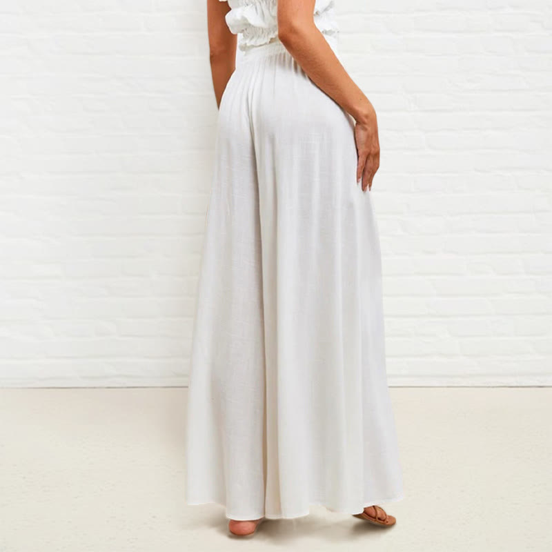 Buddha Stones Lässige, hochelastische Taille, schlichte, lockere Damenhose aus Polyester mit weitem Bein und Taschen