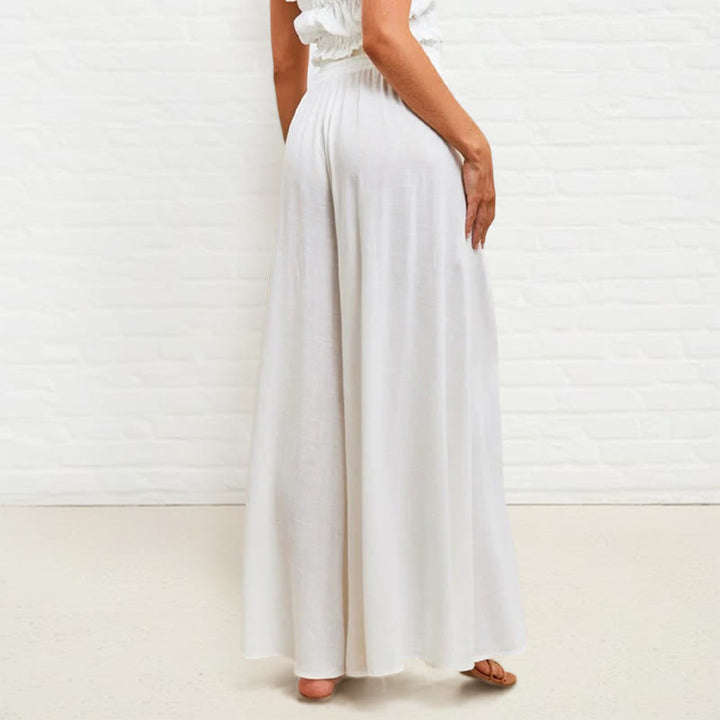Buddha Stones Lässige, hochelastische Taille, schlichte, lockere Damenhose aus Polyester mit weitem Bein und Taschen