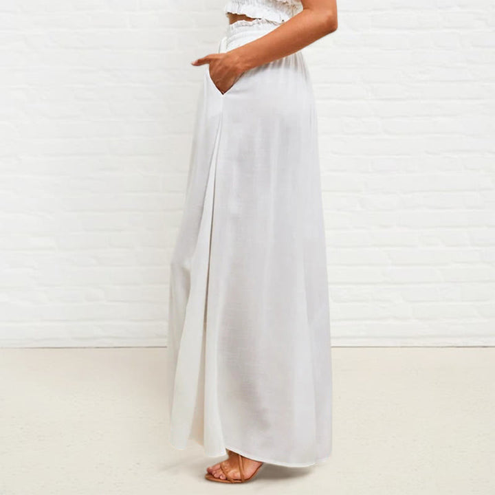Buddha Stones Lässige, hochelastische Taille, schlichte, lockere Damenhose aus Polyester mit weitem Bein und Taschen