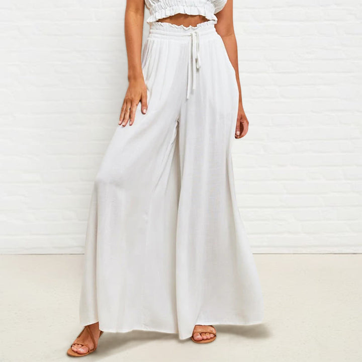 Buddha Stones Lässige, hochelastische Taille, schlichte, lockere Damenhose aus Polyester mit weitem Bein und Taschen